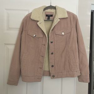 Light nudeish pink corduroy jacket with Sherpa lining